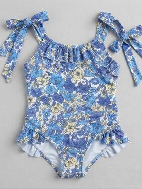 Source Unknown Blue Floral One-Piece Swimsuit for Kids